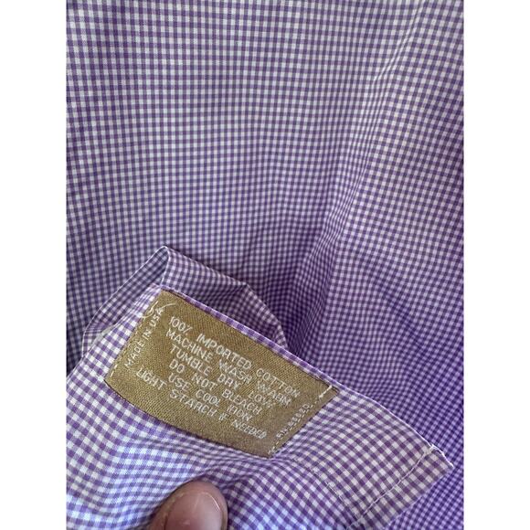 Gitman Bros Sz 17/35 Button Up Spread Collar Shirt Purple Gingham-Tiny Tag Hole - Picture 6 of 9